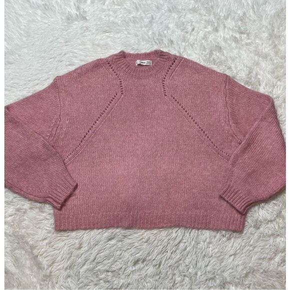 MNG Pink Knit Sweater Womens Size XL Crop Polyester Wool Blend - Picture 2 of 8